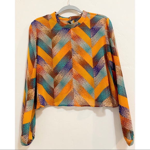 ASTR the Label Colorful Split Back Sheer Top (M) - Picture 1 of 12